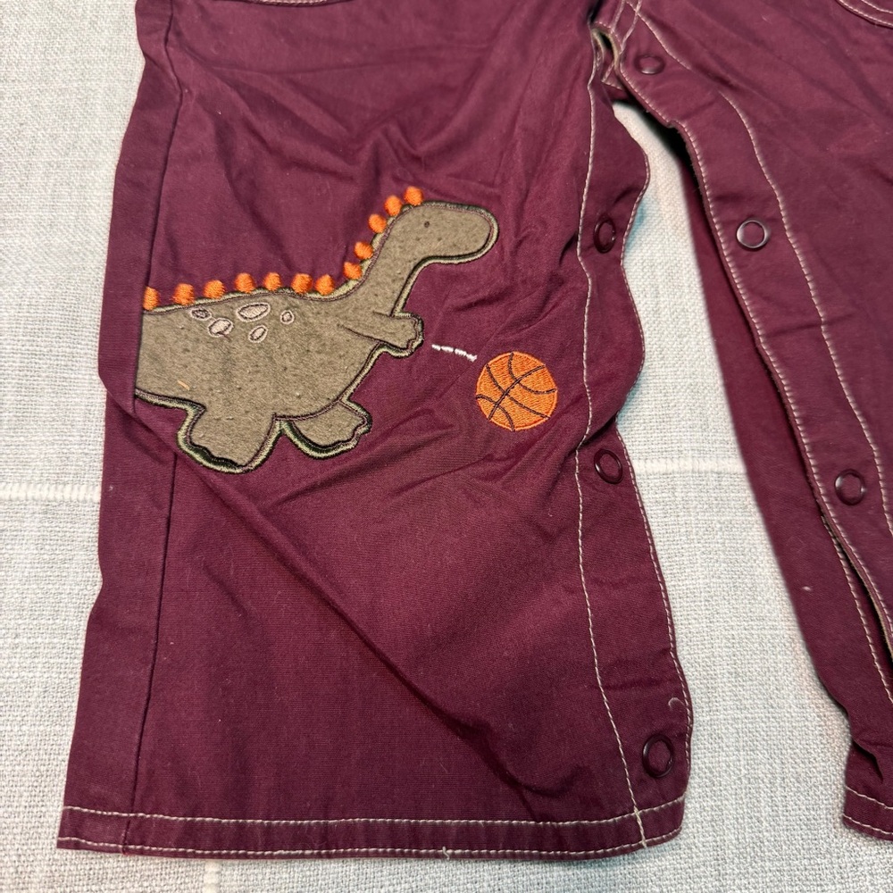 Carter's Y2K Dinosaur Basketball Overalls 12-18 Months Maroon - Picture 3 of 10